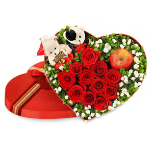 Red Roses In Heart Shaped Box